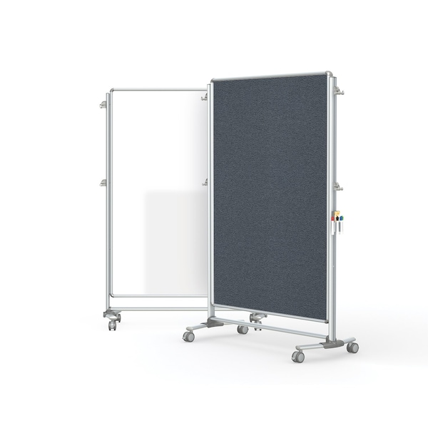 Partition Mobile 2-Sdd Prcln Whtbrd Mag/Fbrc Blltn Brd, 65"H x 46"W, Gray